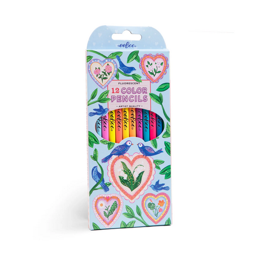eeBoo: Hearts and Birds 12 Fluorescent Color Pencils